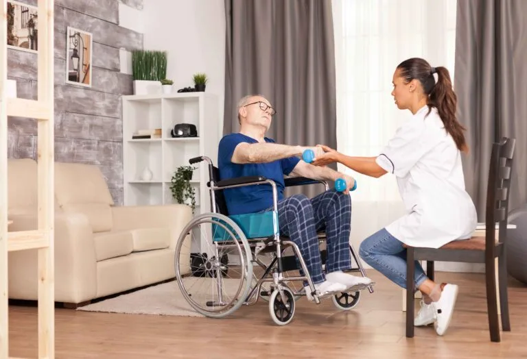 FlexAbility Care: Redefining Flexibility Care & NDIS Support in Adelaide 1 aged-person-suffering-arms-pain-sitting-wheelchair-training-with-dumbbells-1-1